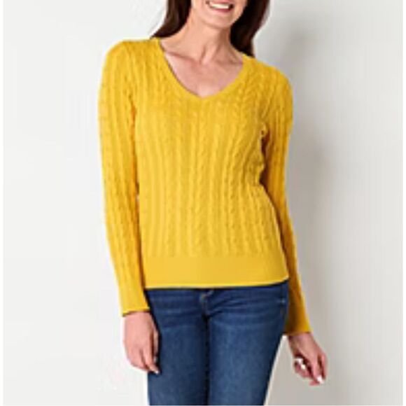 St John's Bay Yellow Cable Knit Vintage Sweater - Picture 1 of 7